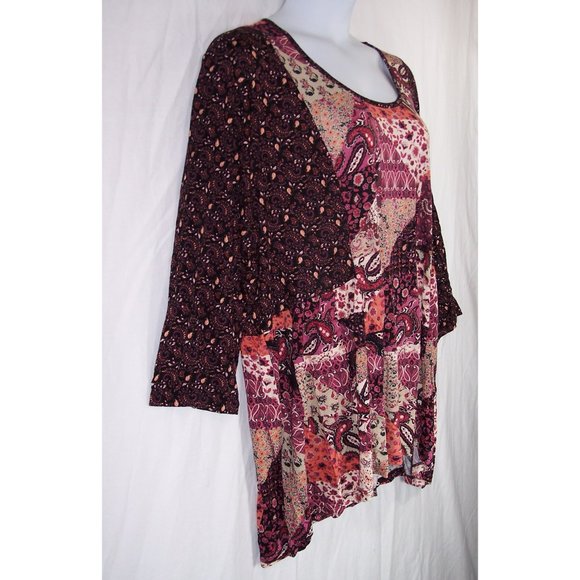 NEW Chelsea Studio Babydoll Tunic Top 30/32 3X Mixed Print Patchwork Mauve Wine - Picture 7 of 13